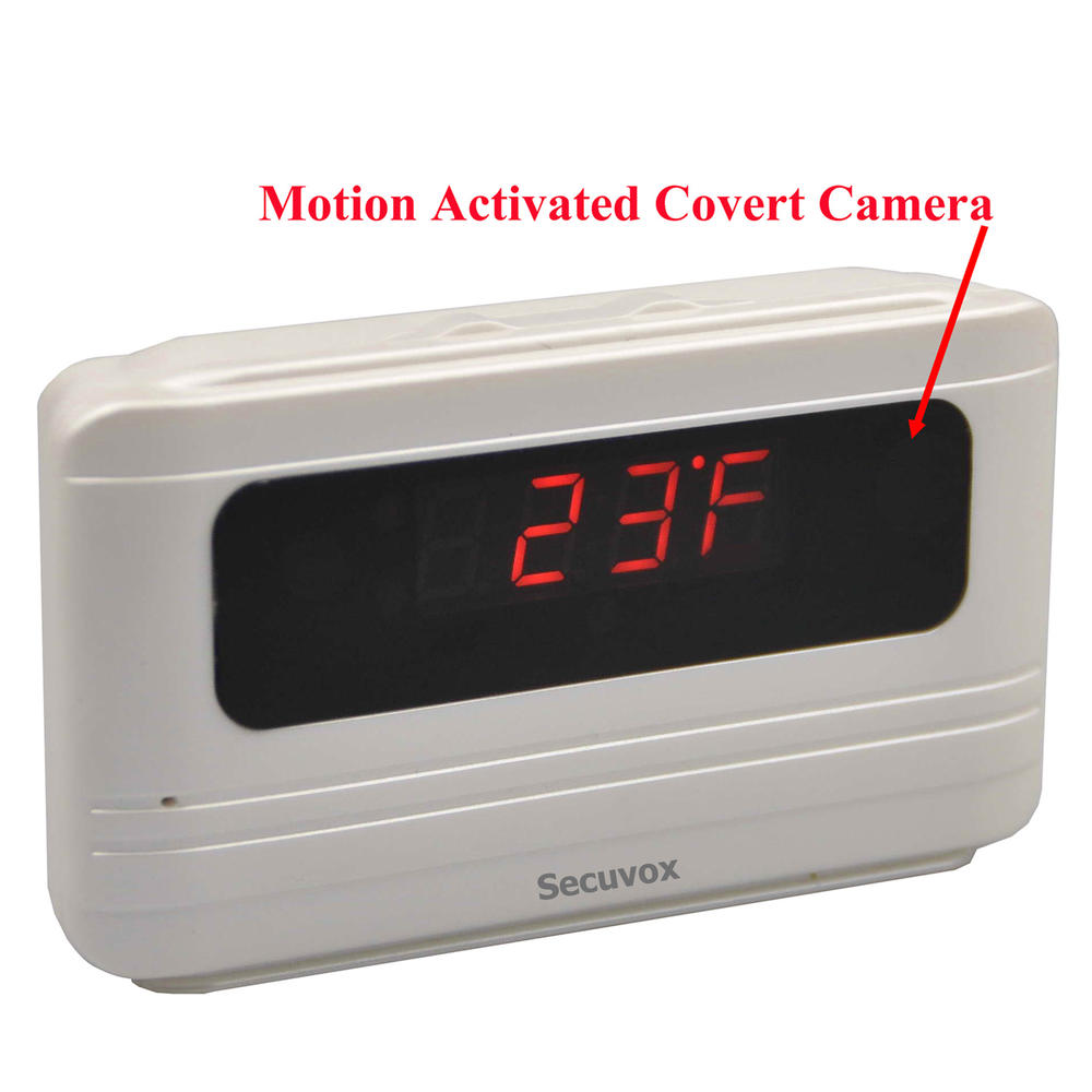 Secuvox Motion Detection HD Covert Camera Talking Alarm Clock with Voice Recording and AC Charger Six Natural Soothing Sounds Music 4GB