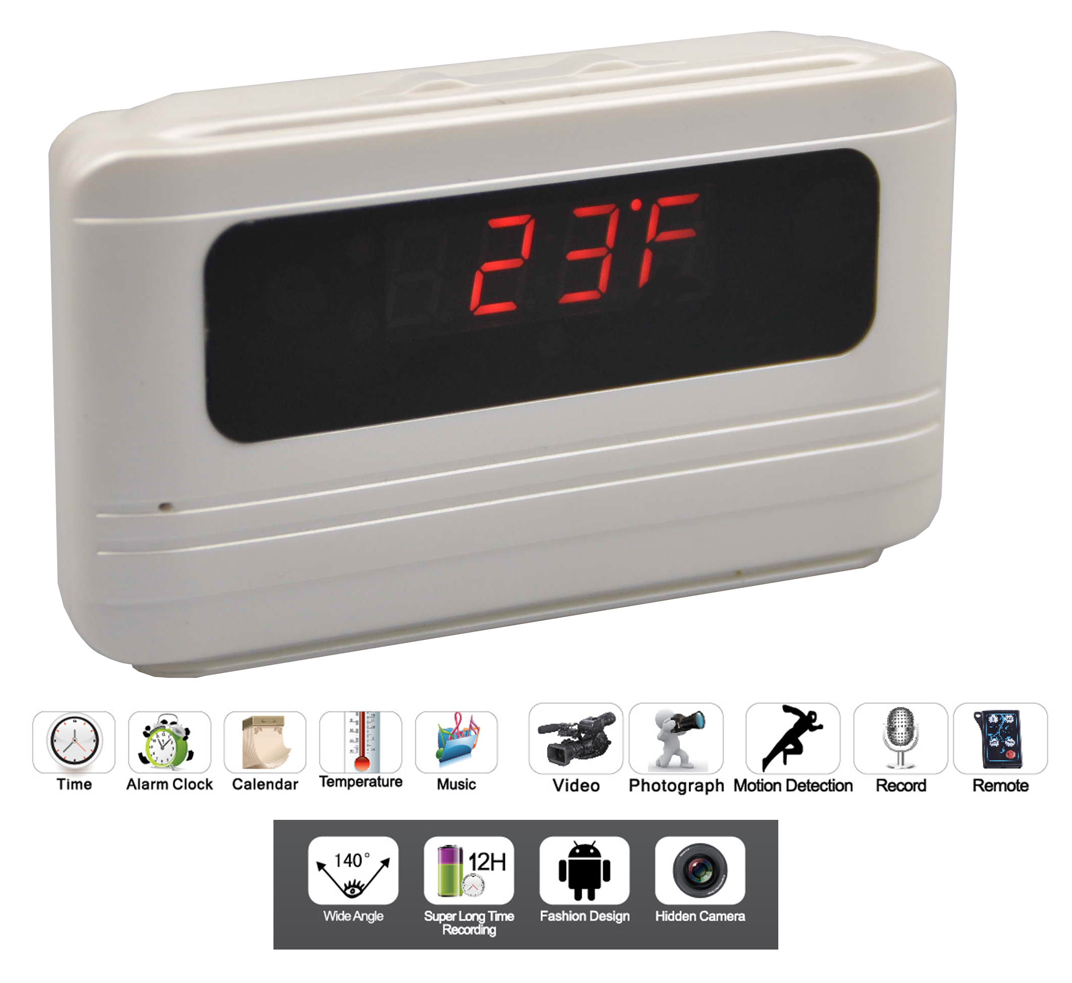 Secuvox Motion Detection HD Video Camera with Talking Alarm Clock and Six Nature Soothing Sounds