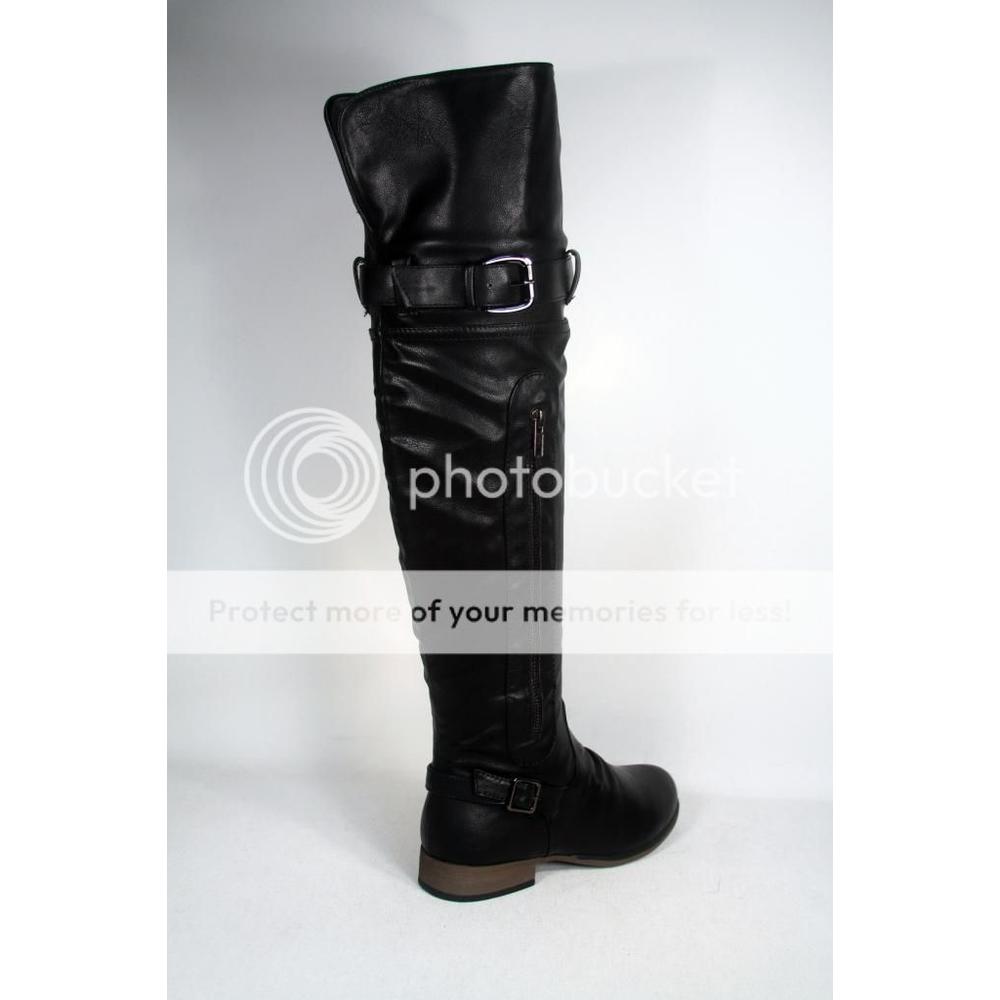 Forever Link Legend-26 Women's Low Heel Round Toe Buckle Knee Thigh High Boot