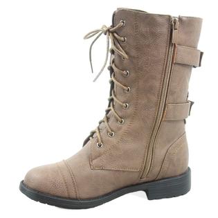 Top Moda Pack-72 Women's Fashion Mid Calf Low Heel Combat Military Lace Up Side Zipper Boots Shoes