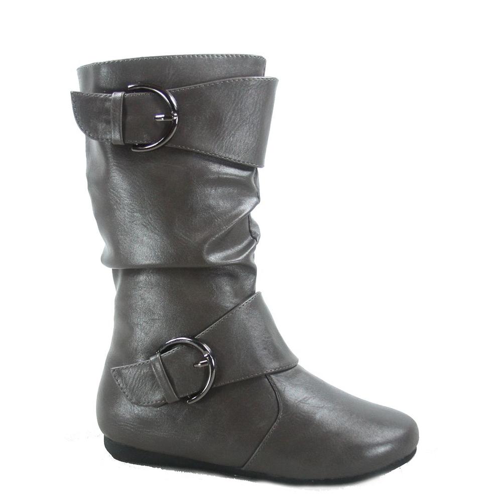 Forever Link Klein-80k Girl's Kid's Cute Faux Leather Zipper Buckle Flat Heel Mid Calf Slouchy Boots Shoes