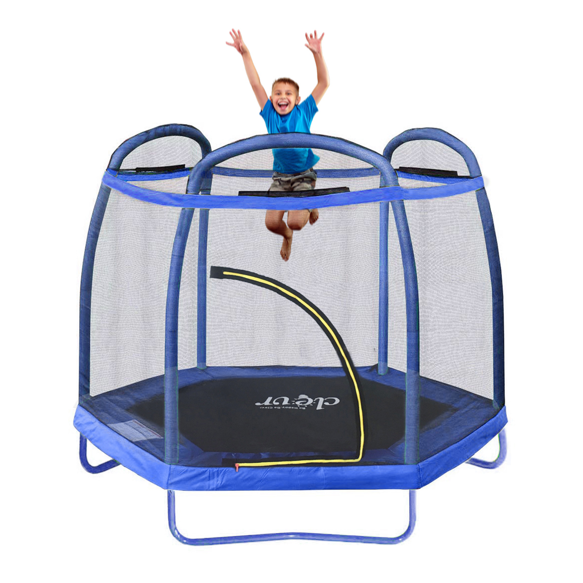 Clevr 7 Ft. Trampoline Bounce Jump Safety Enclosure Net W/ Spring Pad Blue