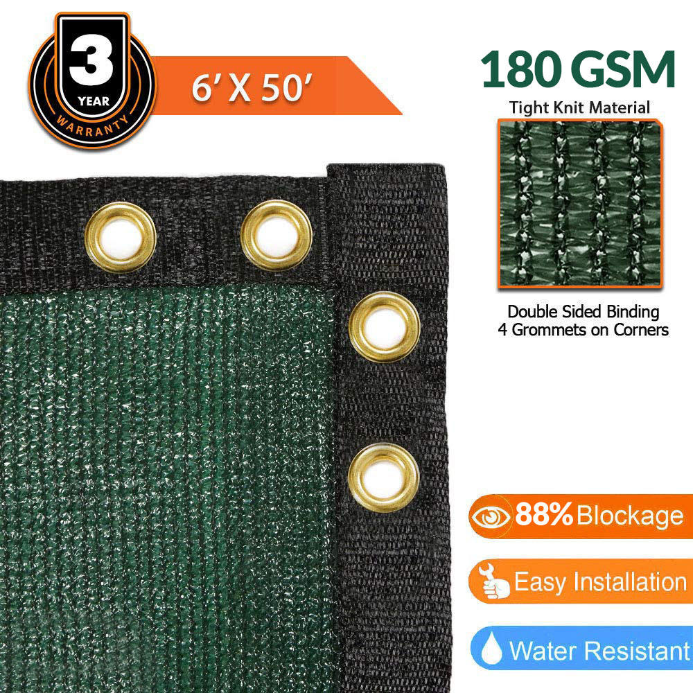 Home Aesthetics 6' x 50' Fence Wind Privacy Screen Mesh Grommets, Green (Set of 10 - 500' long)