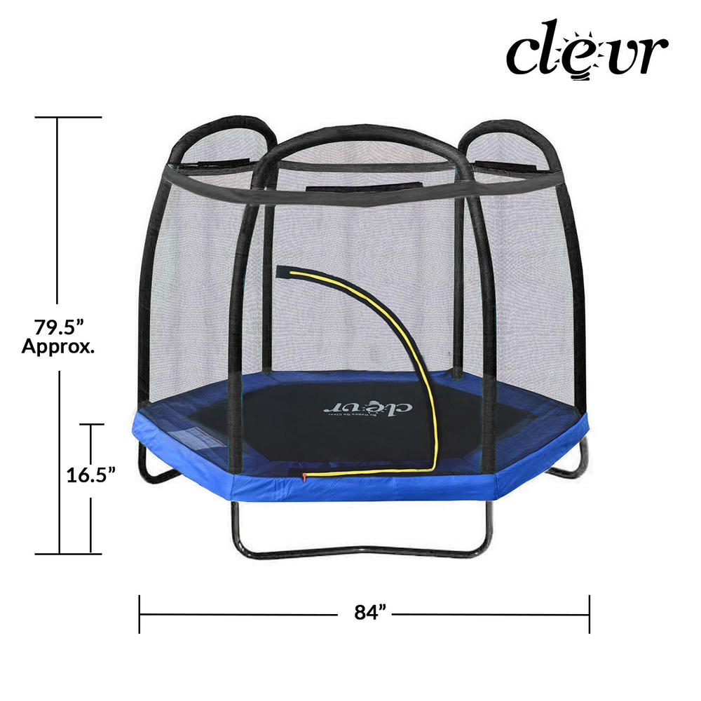 Clevr 7 Ft. Trampoline Bounce Jump Safety Enclosure Net W/ Spring Pad - Black