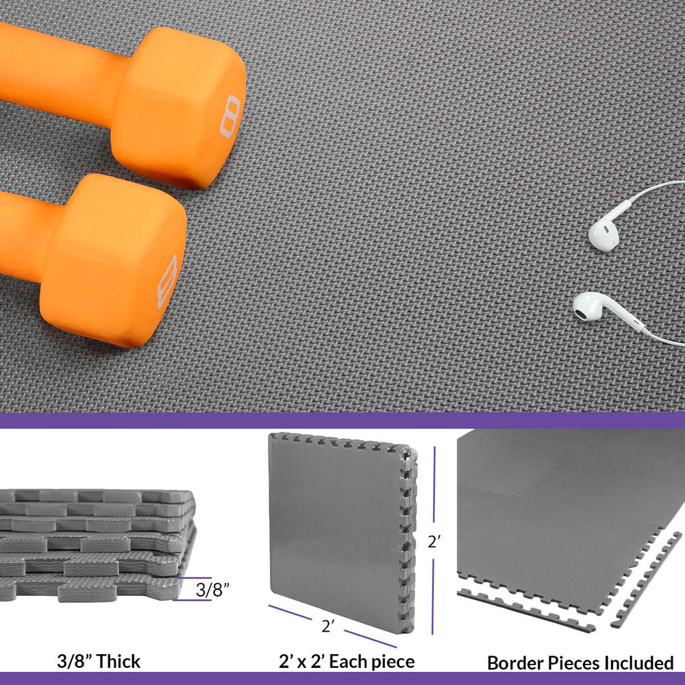 Xspec 3/8" Thick 100 Sq Ft EVA Foam Floor Exercise Gym Mats, Charcoal Grey