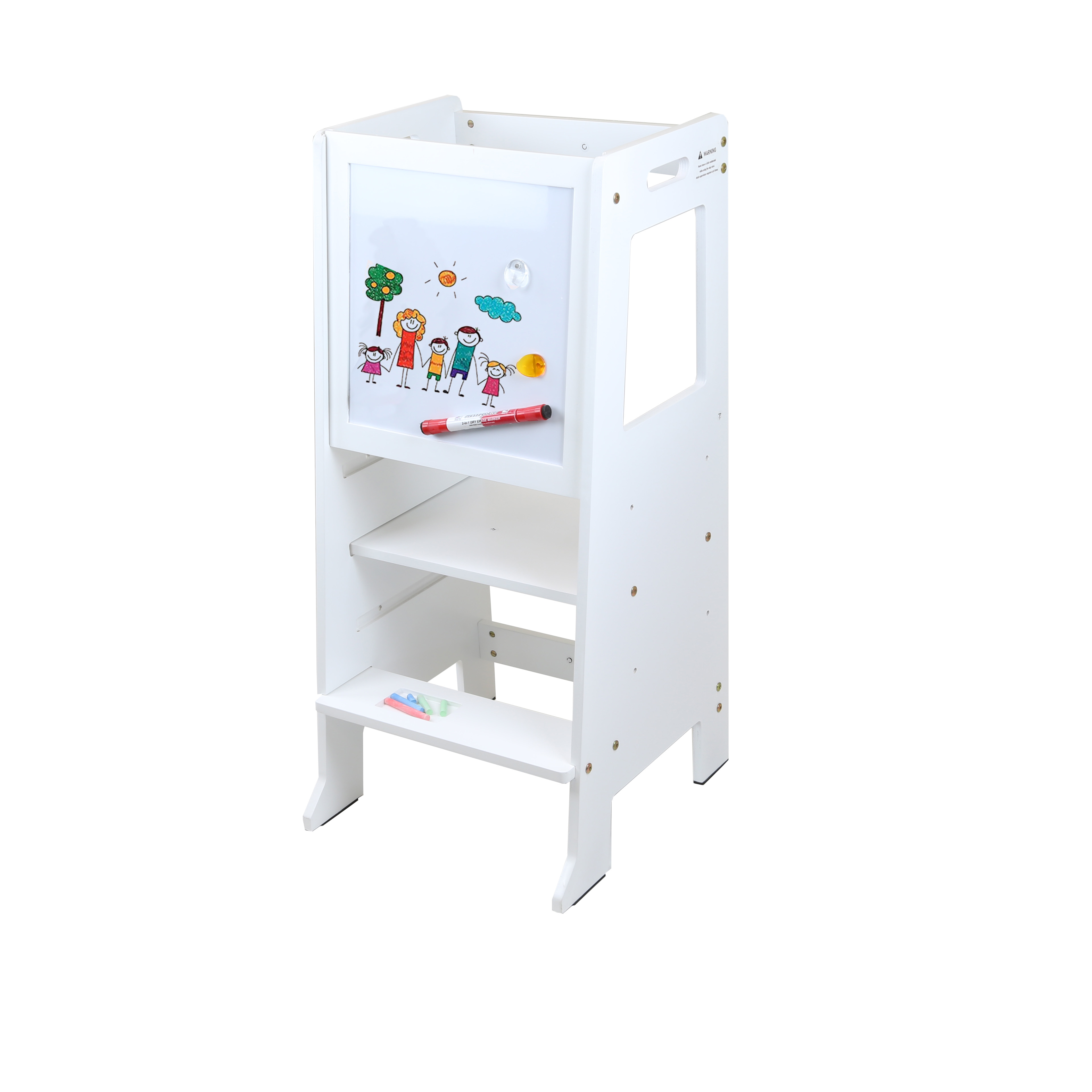 Clevr Height Adjustable Kids Kitchen Step Stool with Magnetic Activity Board (White)