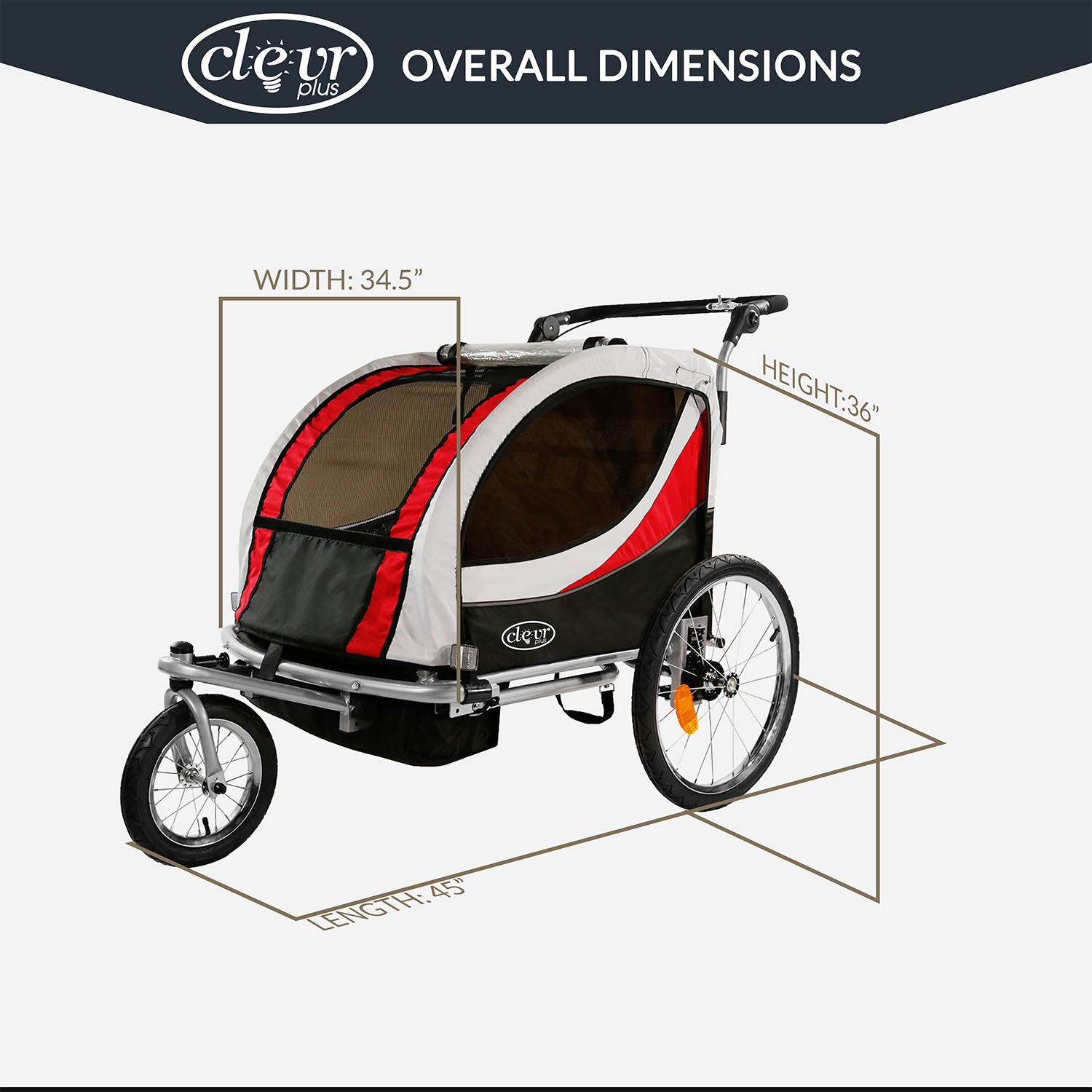 ClevrPlus  Deluxe 3-in-1 Double Seat Bike Trailer Stroller Jogger, Red