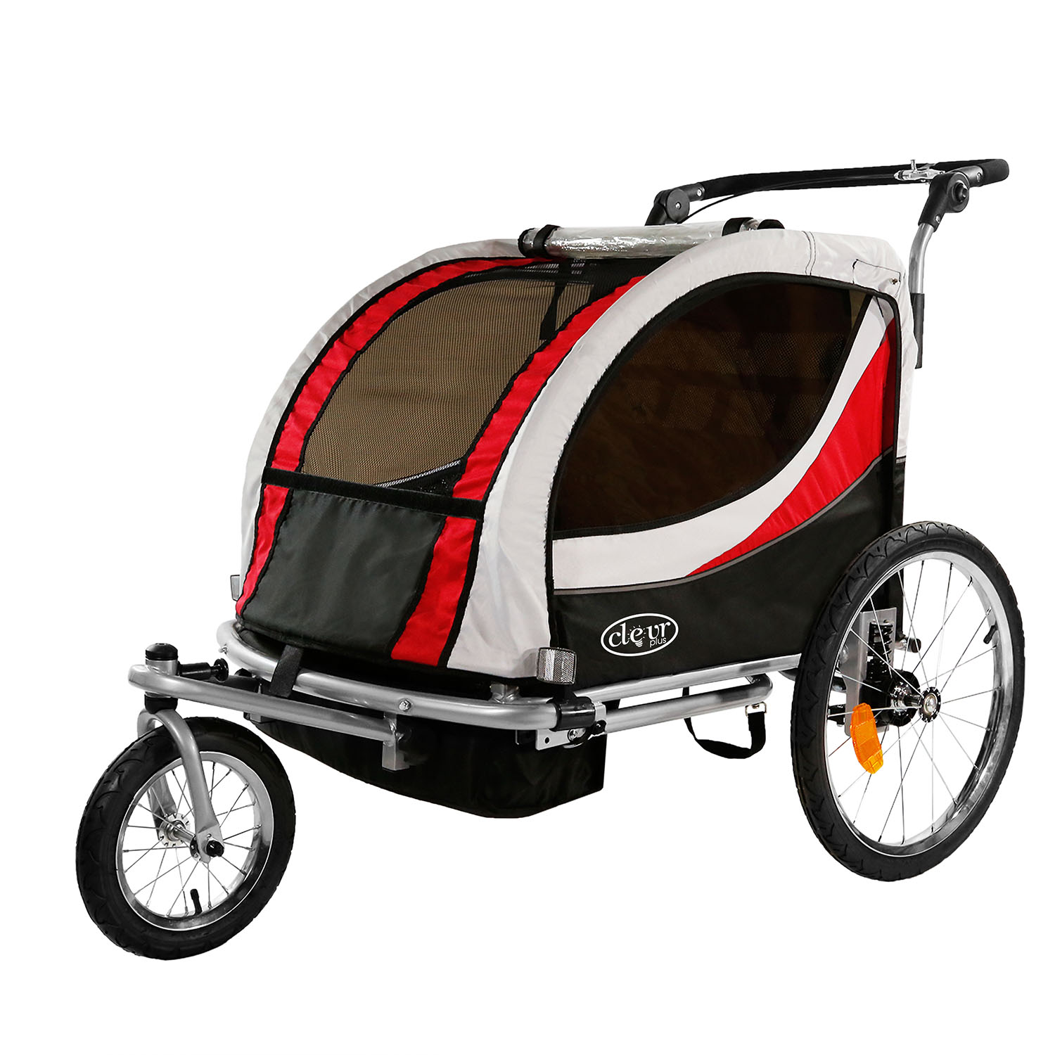 ClevrPlus  Deluxe 3-in-1 Double Seat Bike Trailer Stroller Jogger, Red