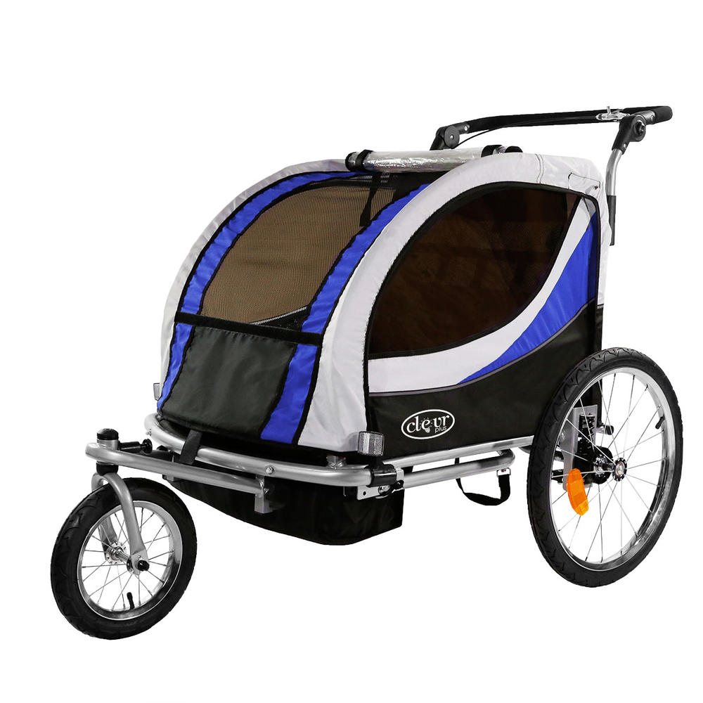 ClevrPlus Deluxe 3-in-1 Bike Trailer Stroller Jogger for Kids, Blue