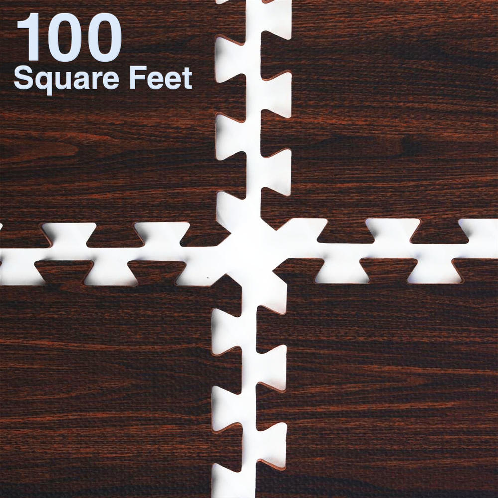 Home Aesthetics 100 SqFt 3/8" EVA Dark Wood Grain Foam Floor Mat Interlocking Flooring 25 pcs