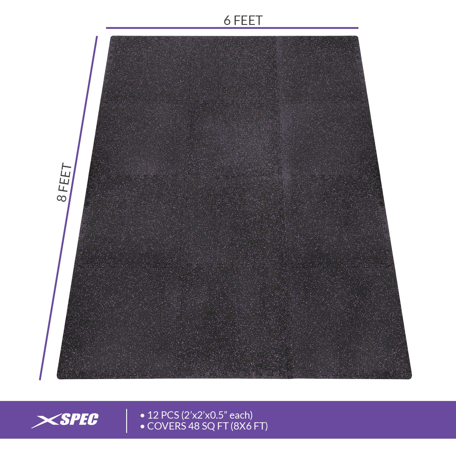 Xspec 1/2" Thick 48 Sq Ft Rubber Top EVA Foam Home Gym Mats 12 pcs, Purple Black