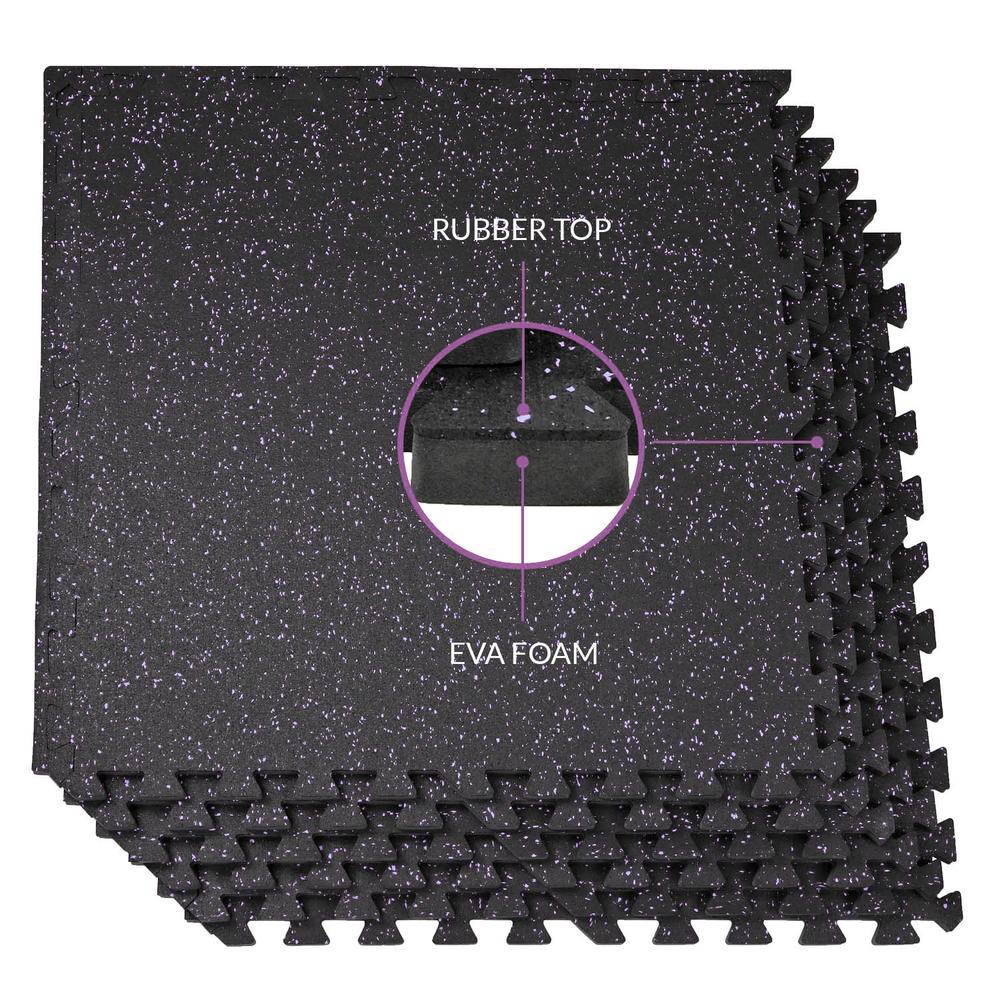 Xspec 1/2" Thick 48 Sq Ft Rubber Top EVA Foam Home Gym Mats 12 pcs, Purple Black