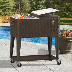 Qt Patio Cooler Cover Clevr 80 Qt Outdoor Patio Rolling Ice Chest Cooler Cart Brown Resin Wicker