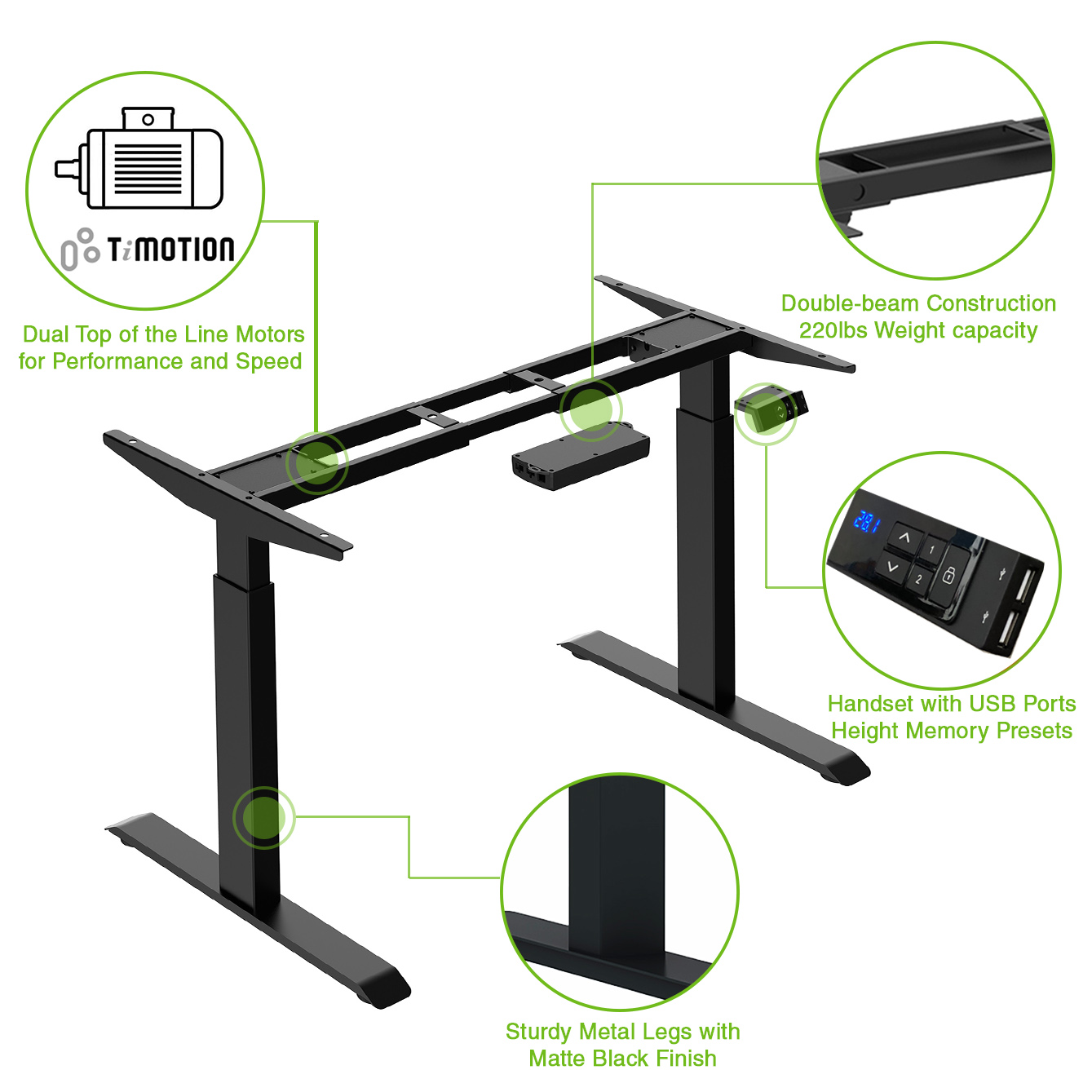 AdvanceUp Black 47" Dual Motor Electric Stand Up Office Desk with USB Port, Frame only
