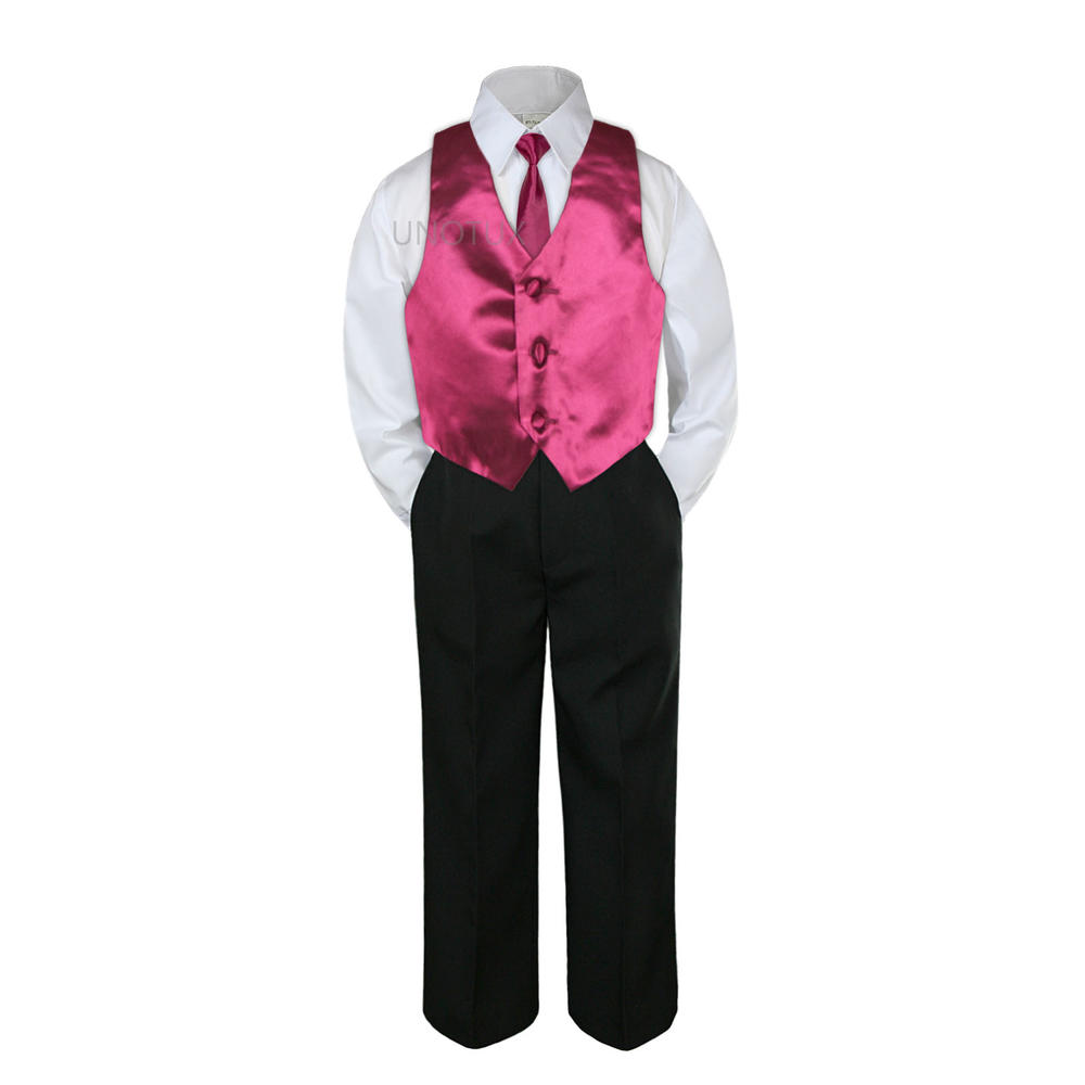 Unotux 5 6 7 8 10 12 14 Burgundy 4pc Satin Vest Necktie Shirt Set Child Kid Formal Wedding Party Boy Suit Tuxedo Outfit