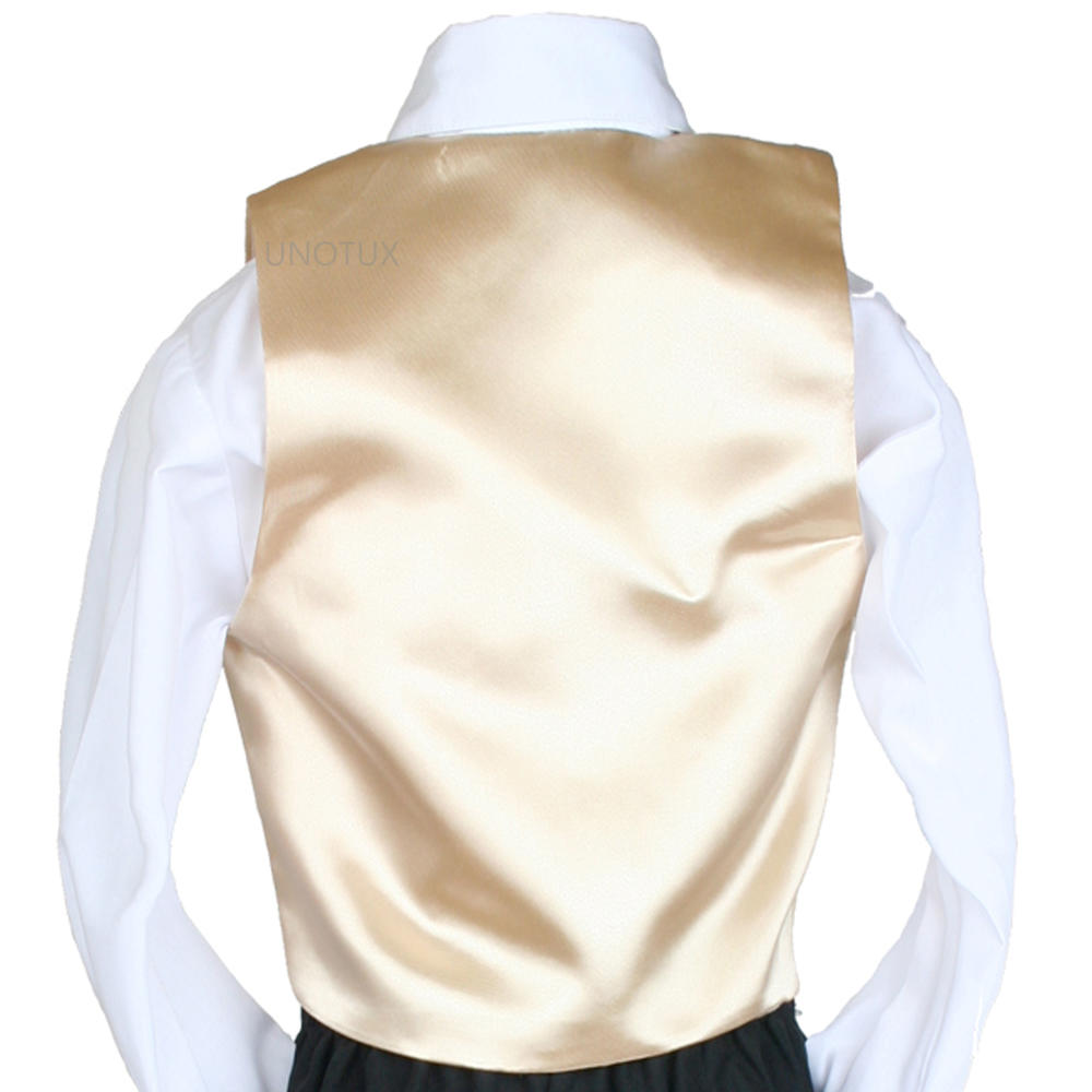 Unotux S M L XL 2T 3T 4T Champagne 2pc Vest + Necktie set for Boy Baby Infant toddler size matching for Formal Tuxedo Suit