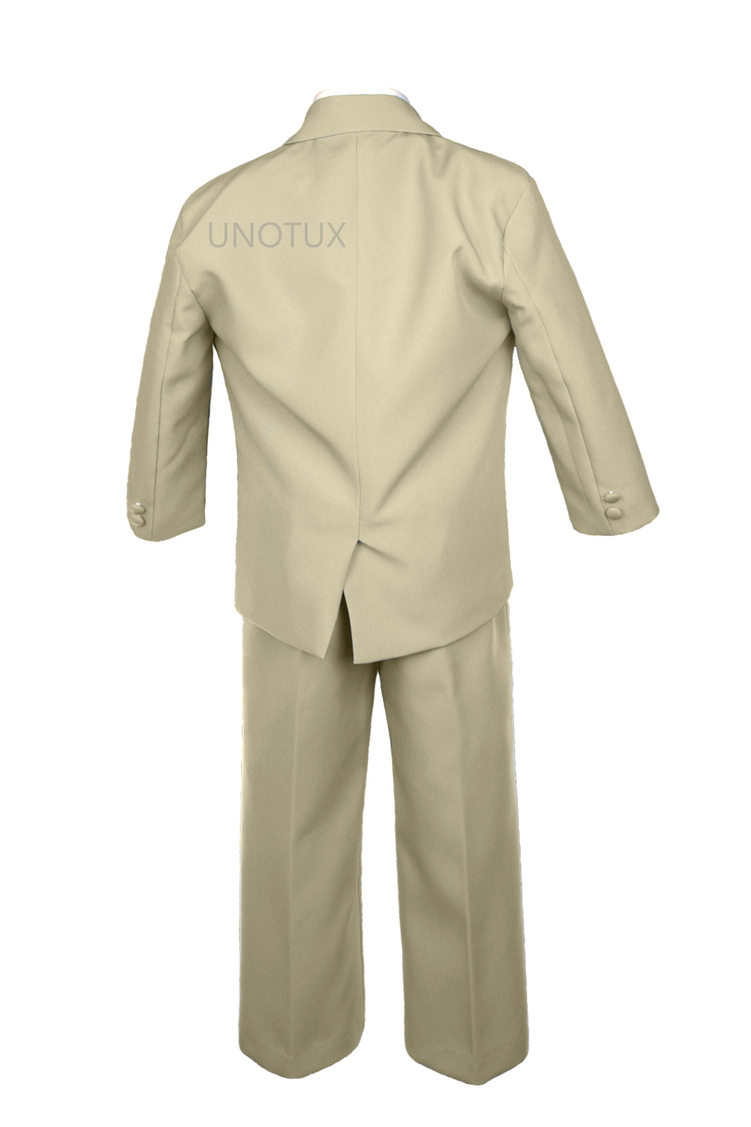 Unotux S M L XL 2T 3T 4T 7pc Mustard Satin Necktie & Vest + Baby Infant Toddler Formal Wedding Party Khaki Boy Suit