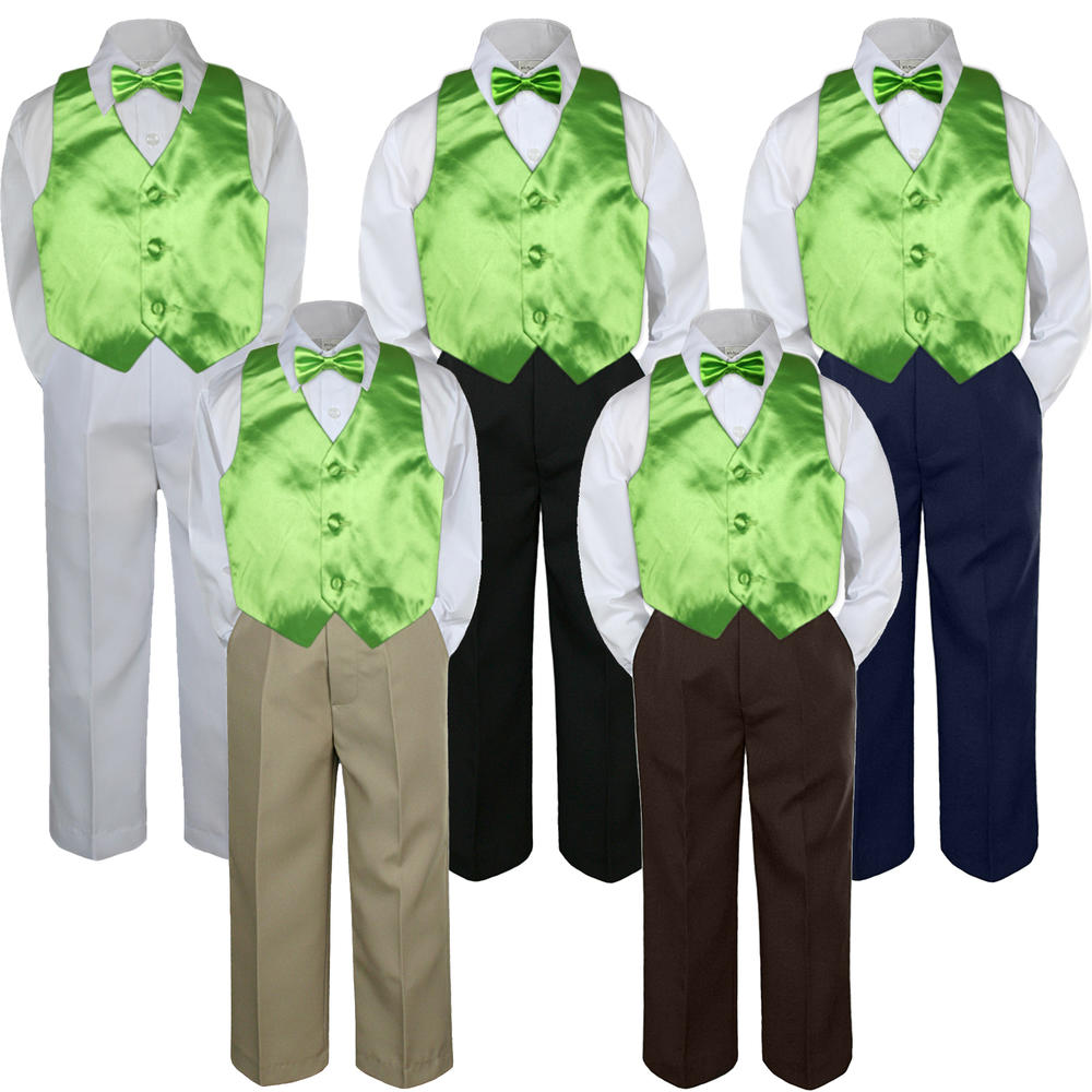 Unotux 4pc 5 6 7 Kid Child Children Boys Shirt Lime Mint Emerald Pants Suits Tuxedo Formal Party Bow Tie Vest Set