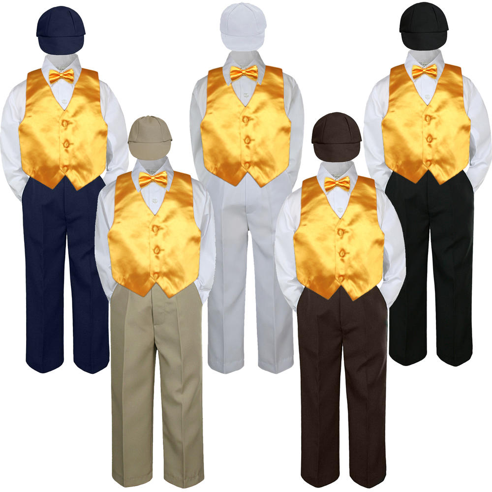 Unotux 5pc 5 6 7 Kid Child Children Boys Yellow Sunbeam Shirt Pants Suits Tuxedo Wedding Bow Tie Hat Vest Set
