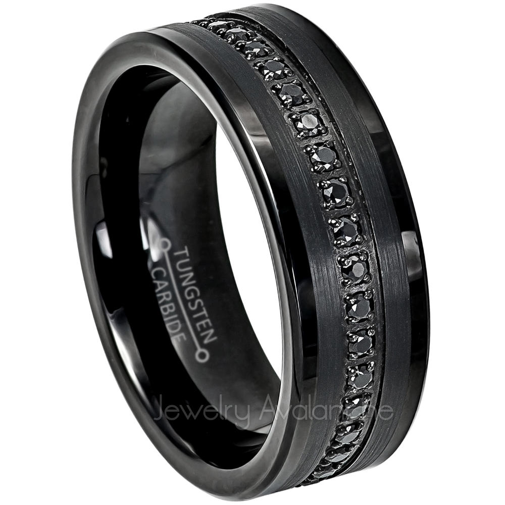 JA Tungsten Rings Men's Eternity Band Tungsten Wedding Ring Black IP Pipe Cut Tungsten Carbide Ring Anniversary Band
