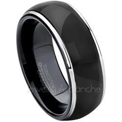 JA Tungsten Rings 2-tone Dome Tungsten Ring - Polished Finish Black Ion Plated Comfort Fit Tungsten Carbide Wedding Ring - Men's Anniversary Ring