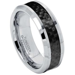 8MM Beveled Edge Tungsten Wedding Ring - Polished, Scratch Resistant, Engravable