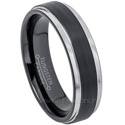 JA Tungsten Rings 2-Tone Black Tungsten Wedding Band 6MM Comfort Fit Tungsten Carbide Ring Anniversary Band