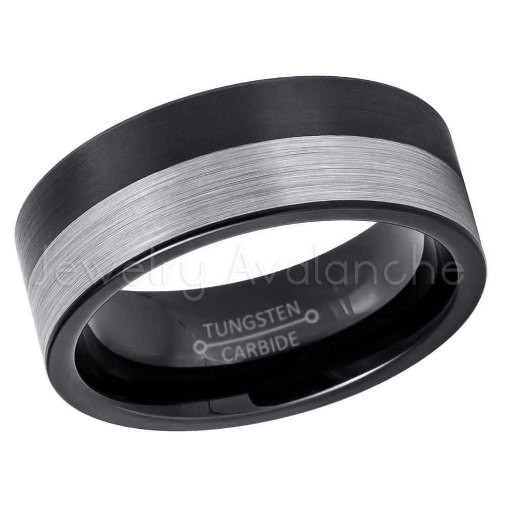 JA Tungsten Rings 2-Tone Pipe Cut Tungsten Ring, Black IP Comfort Fit Tungsten Wedding Band