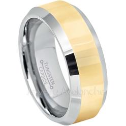 JA Tungsten Rings 2-Tone Tungsten Wedding Band - 8mm Polished Yellow Gold Plated Center Comfort Fit Dome Tungsten Carbide Ring - Anniversary Ring