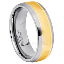 JA Tungsten Rings 2-tone Dome Tungsten Ring - 8mm Polished Finish Yellow Gold Plated Comfort Fit Tungsten Carbide Ring - Anniversary Ring