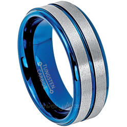 JA Tungsten Rings 2-Tone Men's Tungsten Wedding Band Blue IP Tungsten Carbide Ring