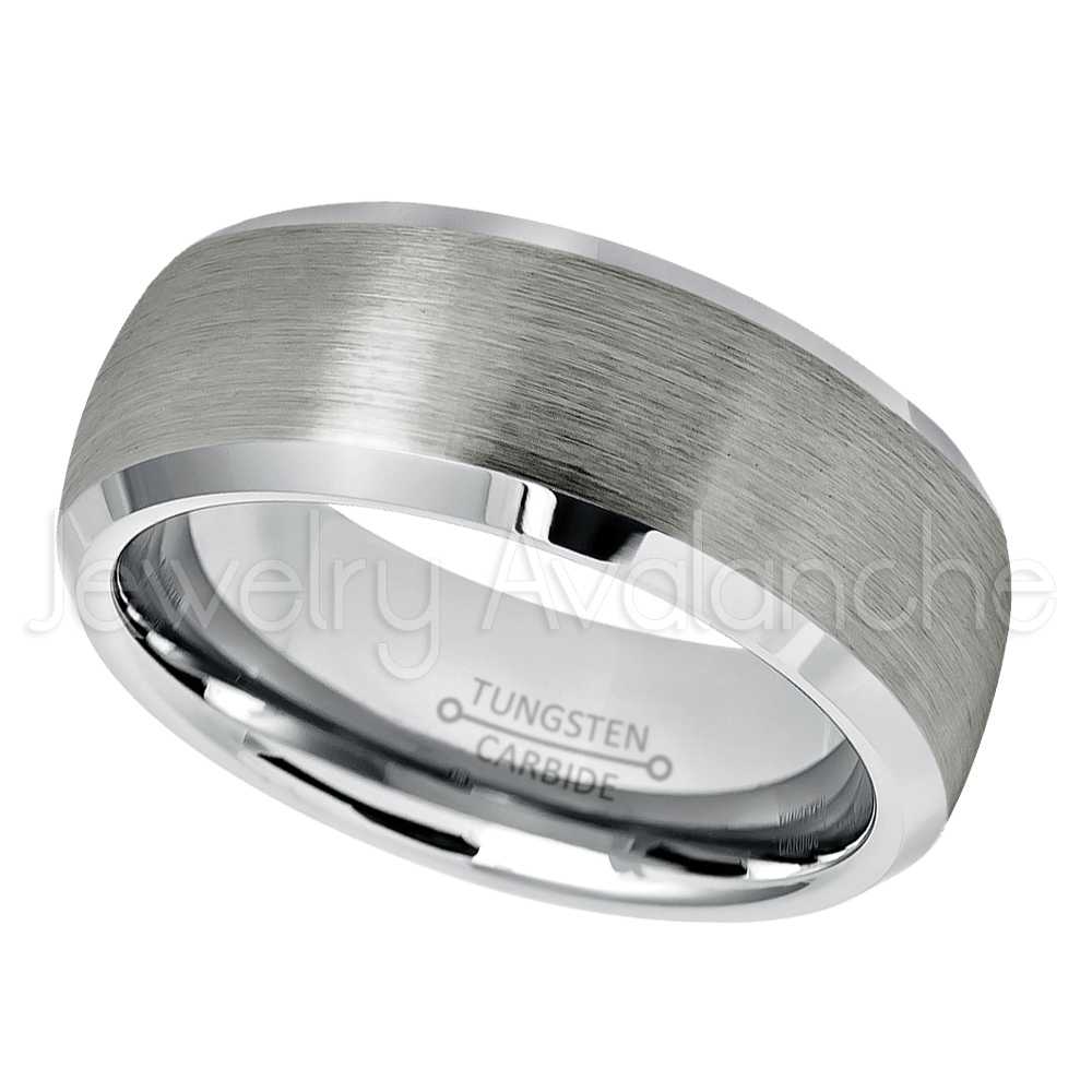 JA Tungsten Rings 8mm Men's Tungsten Wedding Band - Brushed Finish Semi-Dome Beveled Edge Comfort Fit Tungsten Carbide Ring