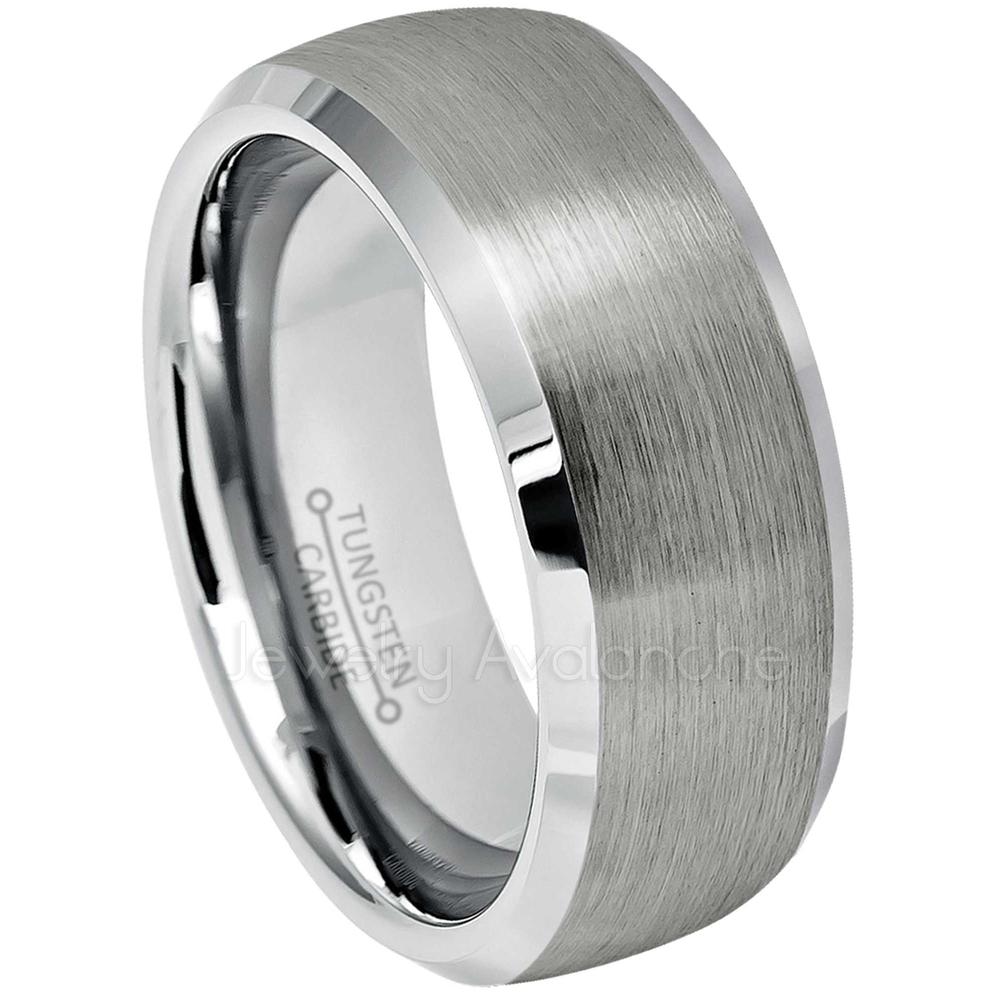 JA Tungsten Rings 8mm Men's Tungsten Wedding Band - Brushed Finish Semi-Dome Beveled Edge Comfort Fit Tungsten Carbide Ring