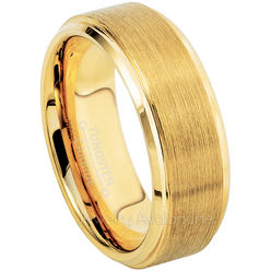 JA Tungsten Rings Men's Tungsten Wedding Band 8mm Brushed Yellow Gold Plated Tungsten Carbide Ring Anniversary Band
