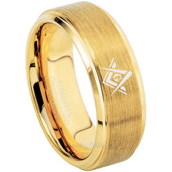 JA Tungsten Rings Masonic Tungsten Ring - Freemason Masonic Symbol Ring - 8MM Yellow Gold Plated Men's Tungsten Carbide Ring - s7
