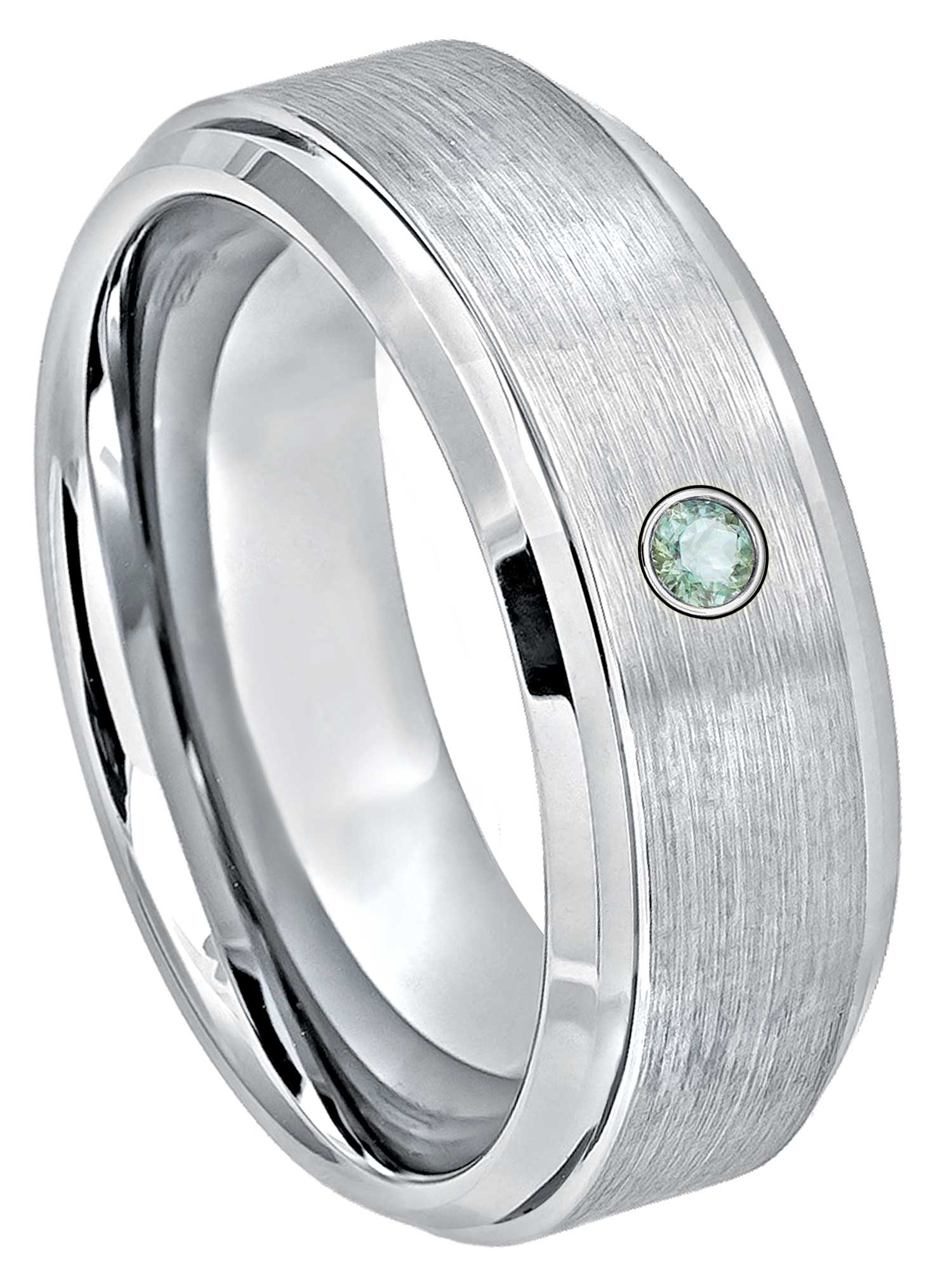 JEWELRY AVALANCHE 8mm Cobalt Ring Mens Wedding Band - 0.07ct Aquamarine Ring - March Birthstone Ring