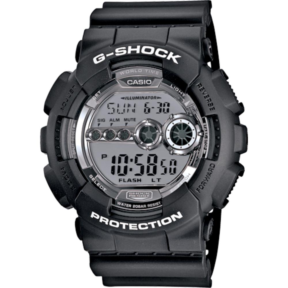 Casio NEW Digital Casio GSHOCK Sports Chrono Black Resin Silver Face Men's Watch GD100BW-1