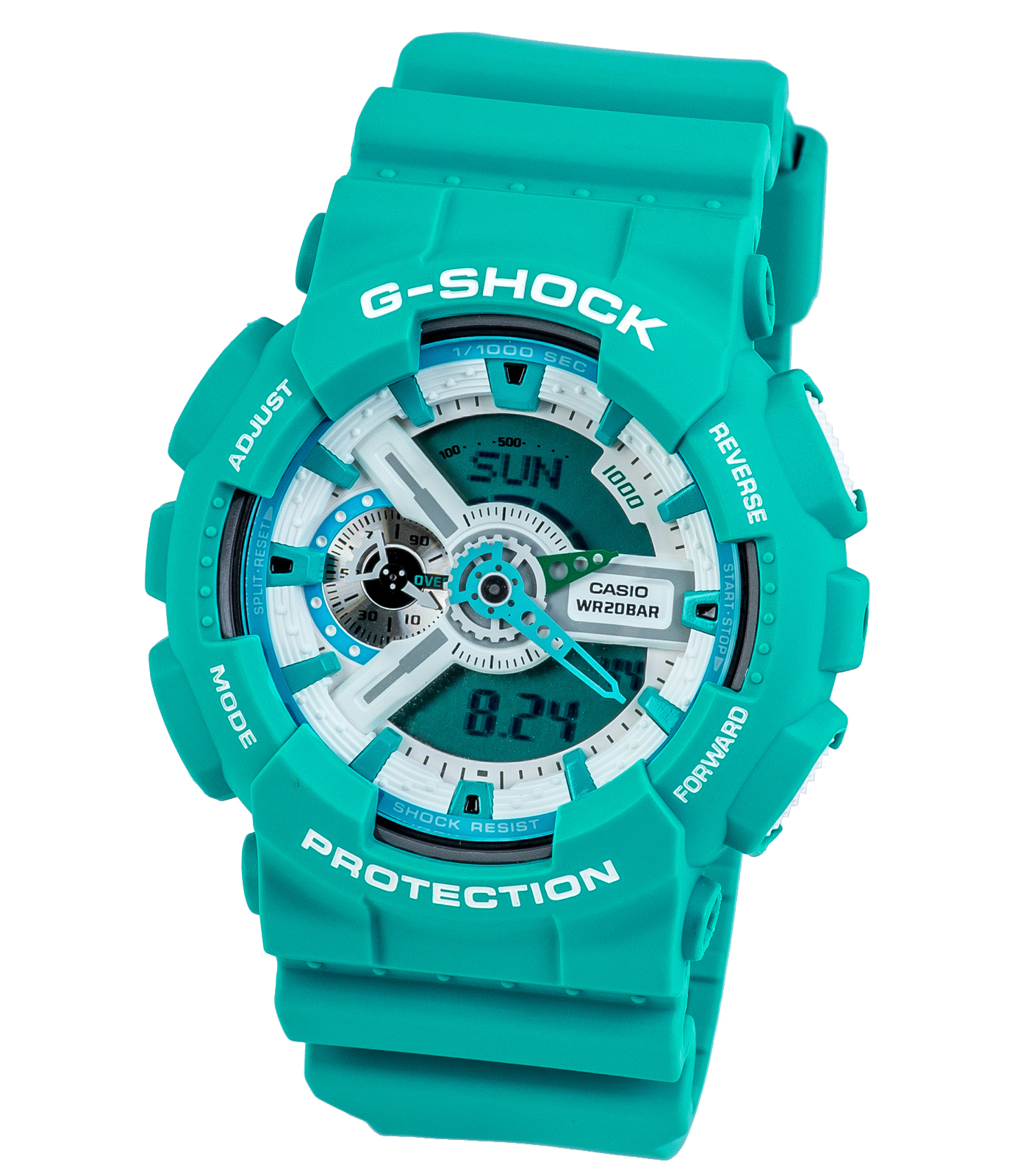 Casio Teal Resin Band Casio G-Shock GA110SN-3A Mens Magnetic Resistance Multi-Function Ana-Digital Sport Watch