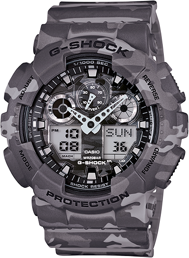 Casio GA100CM-8A Woodland Gray Camouflage Military Analog-Digital G-Shock Watch