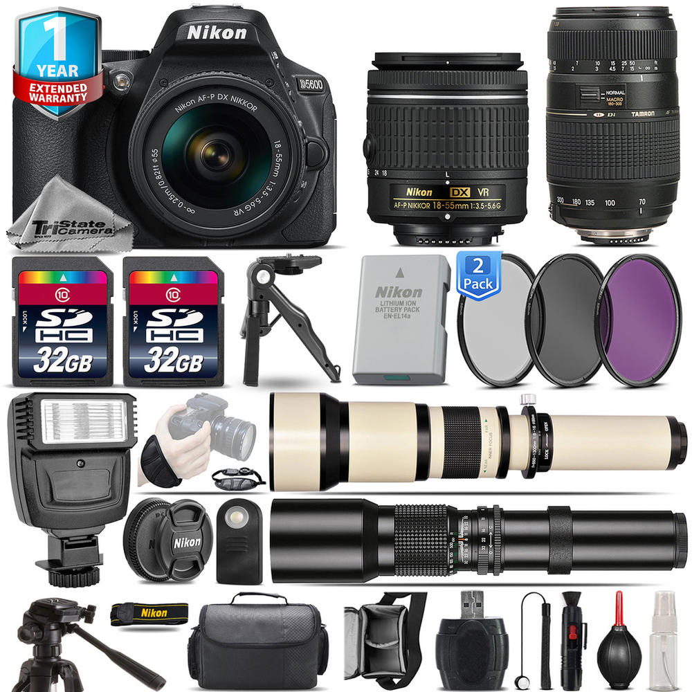 Nikon D5600 DSLR Camera + 18-55mm VR + 70-300mm + Case + 1yr Warranty - 64GB Kit