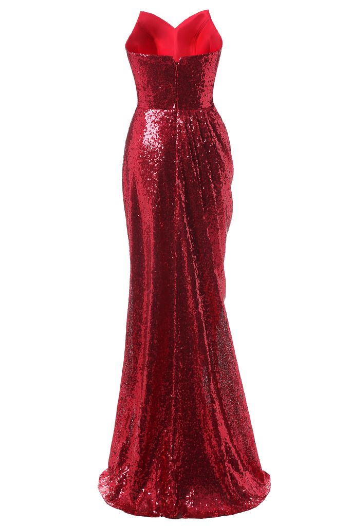 Formal Dress New Women Sexy Party Formal Prom Shining Dress Red Strapless Show Legs Long Evening Dresses Plus Size Maxi Dress DR4201RED