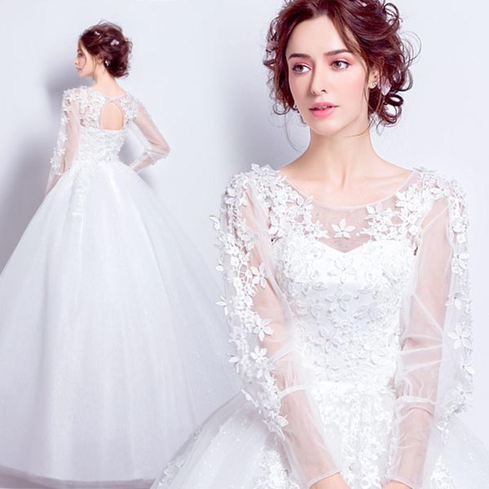Formal Dress New Women S Sexy Wedding Dresses White Lace Flowers Long Sleeve Wedding Dress Evening Party Formal Maxi Dresses Dr6011wht
