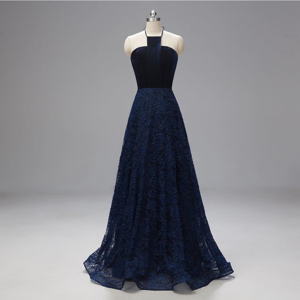 Prom Dress Designers New Women Sexy Party Formal Prom Navy Dress Sleeveless Chiffon Lace Full Length Plus Size Maxi Evening Dress DR1136NVY