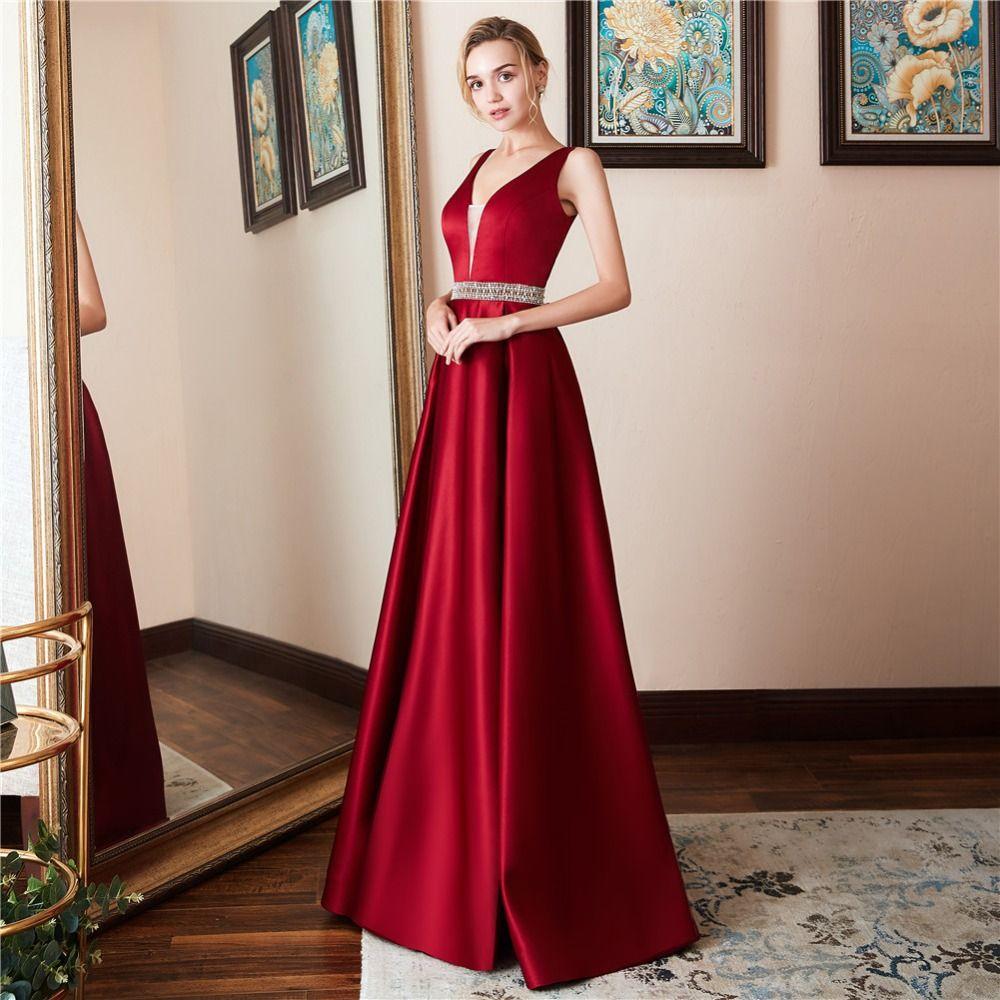 Designers New Women Sexy Party Formal Prom Dress Wine Red Deep V Back  Sleeveless Floor Length Plus Size Maxi Evening Dress 0137