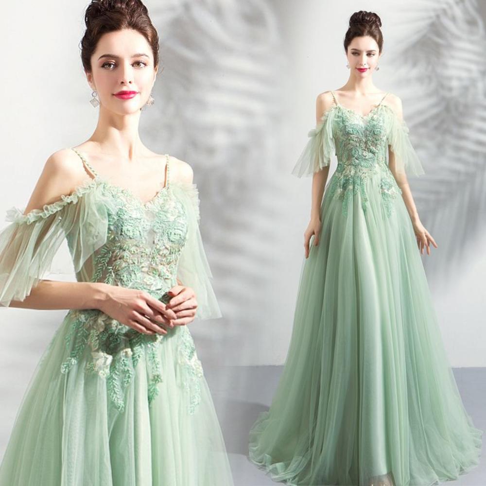 Party Dress Elegent Women's Sexy Party Dress Green Lace Show Back Backless Ruffle Sleeve Sheath Formal Evening Cocktail Dress DR6898GRN