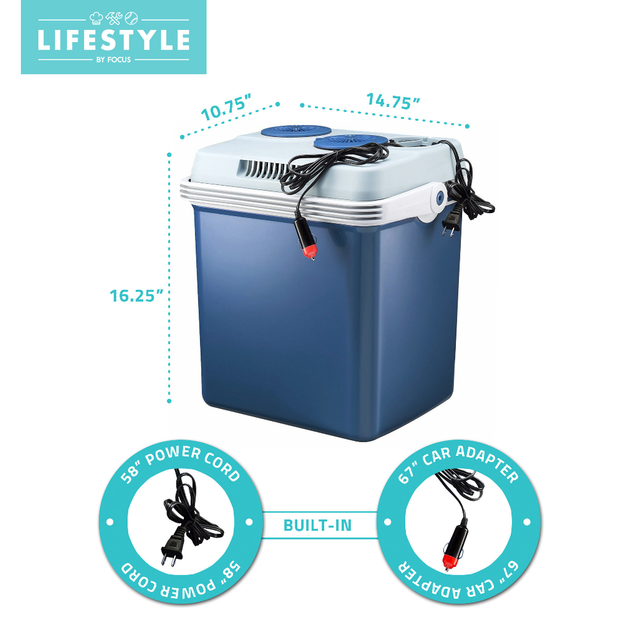 Knox Gear 34 Quart Electric Cooler/Warmer with Dual AC and DC Power Cords (Blue)
