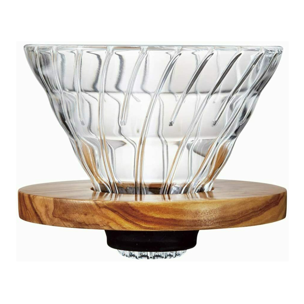 Hario V60 Glass Coffee Dripper, Size 02, Olive Wood