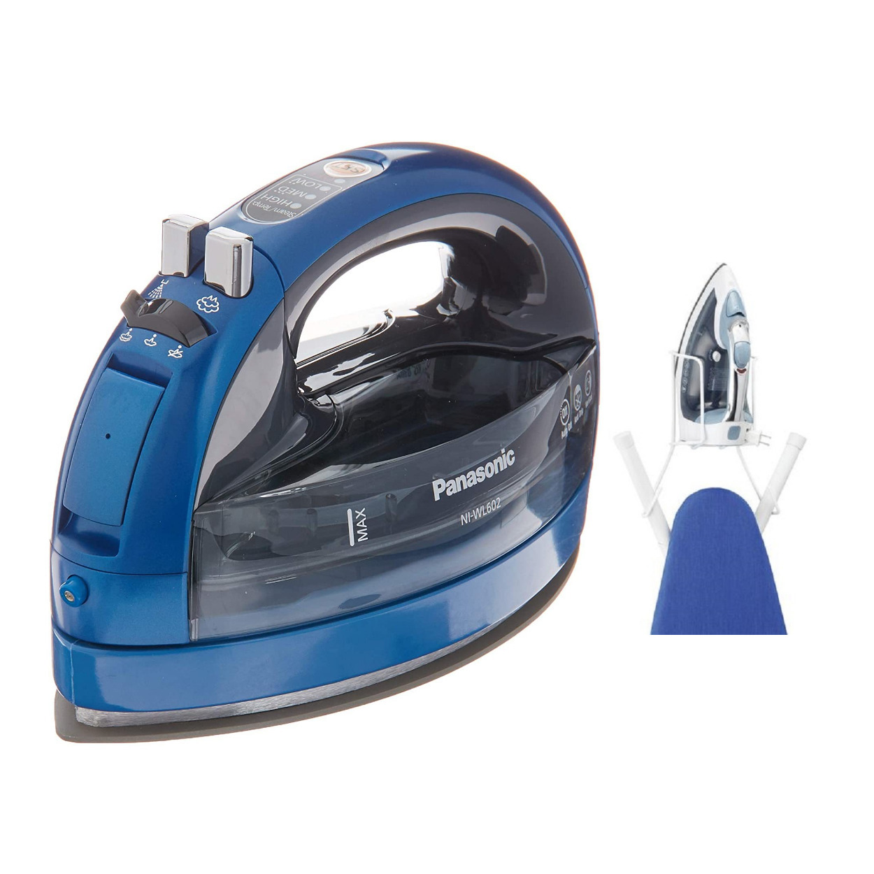Panasonic Cordless 360-Degree Freestyle Steam/Dry Iron (Blue) with Ironing Caddy