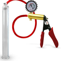 LeLuv Ultima Red Penis Pump | Premium Grips & Hose + Gauge & Cover | 12" 1.35" Cylinder Diameter
