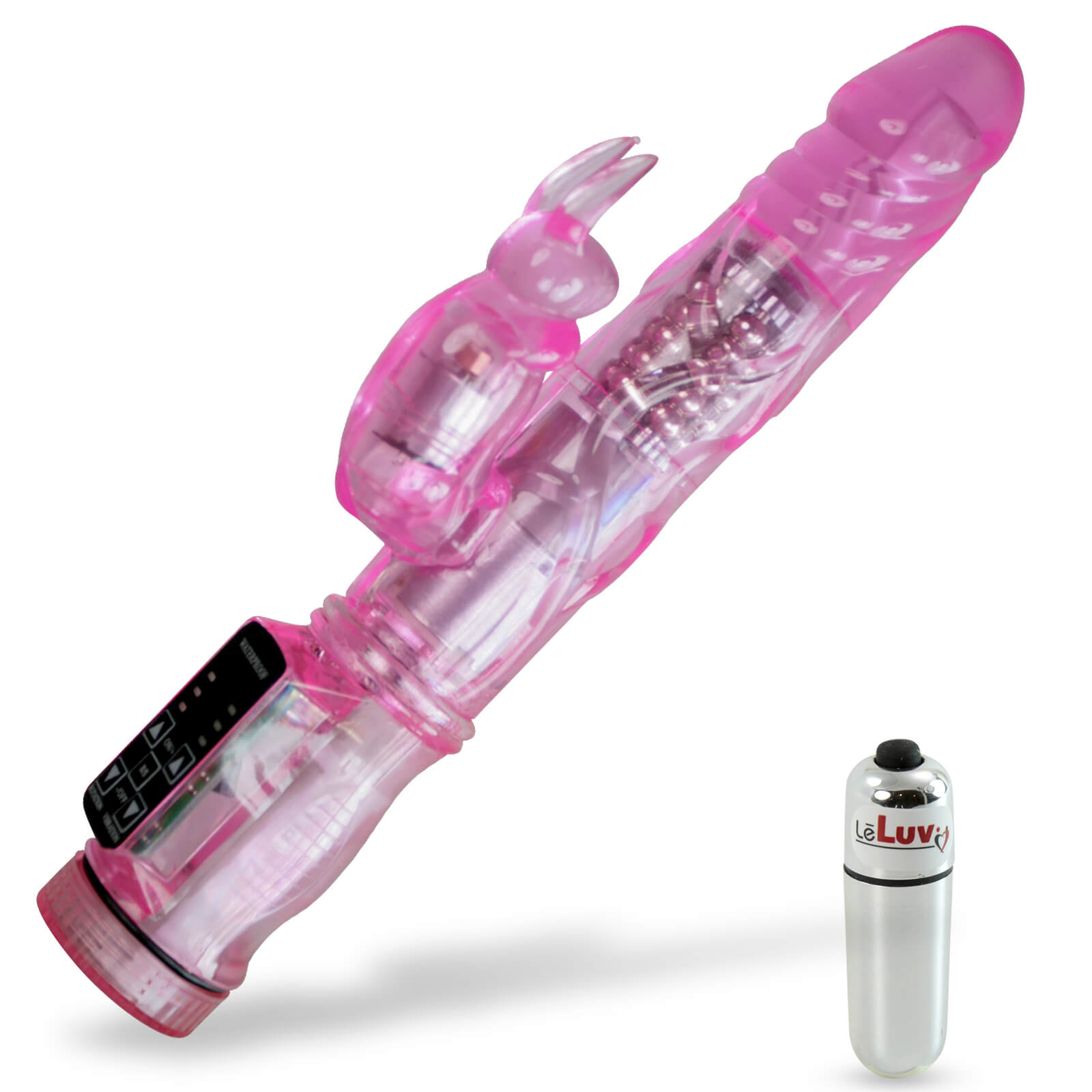 LeLuv Rabbit Vibrator SLIM BUNNY Waterproof Pink with Mini Bullet